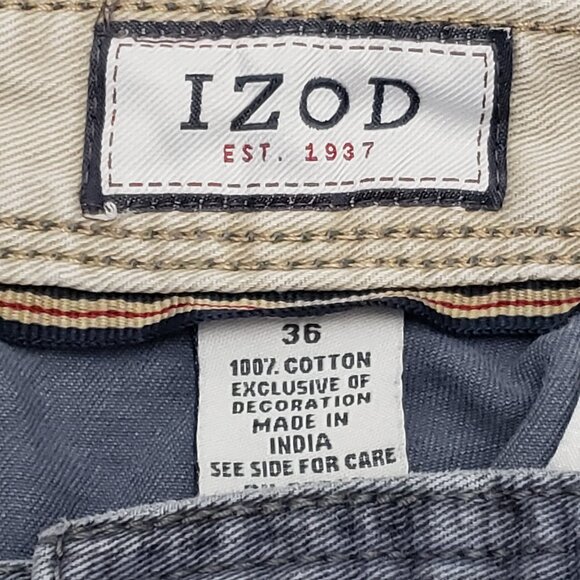 Izod Mens 100% Cotton Cargo Plaid Blue Denim Shorts 36 - Picture 4 of 6
